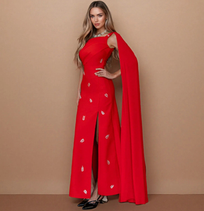 Elegante Abito <span class=keywords><strong>Lungo</strong></span> da Sera Bandage <span class=keywords><strong>Rosso</strong></span> Lusso Monospalla <span class=keywords><strong>con</strong></span> <span class=keywords><strong>Spacco</strong></span> e Mantella per Donna 2025 - Product Image 1