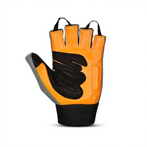 Guantes Deportivos de Medio Dedo Unisex, Color Naranja y Gris, de Cuero, para Gimnasio, Levantamiento de Pesas, Transpirables, Antideslizantes, con Correa para la Muñeca - Product Image 4