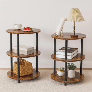 <b>Rustic</b> 3-Tier Round End <b>Table</b>, Farmhouse Wooden <b>Bedside</b> Furniture - Product Image 2