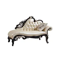 럭셔리 Chaise 가죽 라운지 로얄 팰리스 골드 Reclining 의자 나무 조각 Daybed Dorme