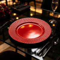 Assiettes de présentation de luxe modernes de style européen, 13 pouces, en plastique durable, revêtement poudré argenté, bord ondulé texturé, pour décoration de table et fêtes