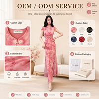 Gaun Qipao Cina Modern Wanita, Bahan Mesh Renda Bunga, Model Bodycon Maxi Cheongsam, Gaun Pesta Malam, Custom Slim Fit, Pakaian Oriental