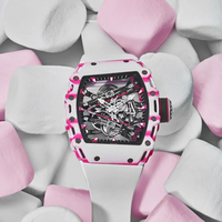 Montre mécanique de luxe de style RM 38-02, carrée, en caoutchouc rose, analogique, avec tourbillon, squelette, de plongée, sportive, alarme, charme, fibre de carbone