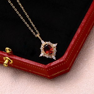 Emotional 925 <strong>Sterling</strong> <strong>Silver</strong> 14K Gold Plated Custom Gemstone Cz Zircon Cross <strong>Star</strong> Flower Red Garnet <strong>Necklace</strong> With Natural Stone - Product Image 5