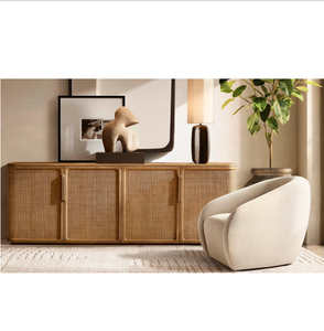 Mobile Moderno in Legno di Quercia Massello per <span class=keywords><strong>Soggiorno</strong></span> Credenza a 4 Ante in Legno e Canna - Product Image 1