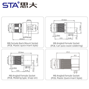 Connettore Impermeabile UL M8, <span class=keywords><strong>Presa</strong></span> Femmina Angolata in Plastica SMD a Inserimento Rapido per PCB, <span class=keywords><strong>Spina</strong></span> Aeronautica IP67, 3 4 Pin, Codice B 5 Pin, 6 8 Pin - Product Image 5