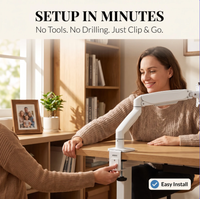 Support de moniteur réglable pour bureau, bras articulé ergonomique à ressort mécanique, support de moniteur VESA 17-32 pouces, fixation par pince en C, gestion des câbles