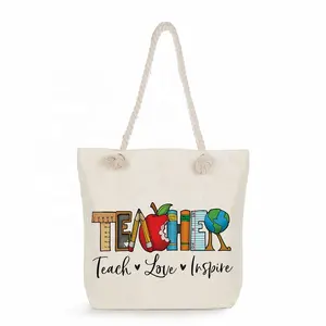 Personalized Custom Pattern Shopping Bag Teacher Appreciation Gifts Top Zippered Canvas Tote Bags for Women