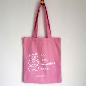 Sac fourre-tout en toile de coton biologique 100% rose de 12 oz, sac de shopping personnalisé avec logo imprimé, poignée longue, réutilisable - Product Image 2