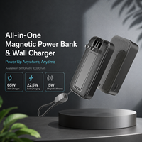 Combo chargeur mural et batterie externe 5000mAh 10000mAh avec câble intégré, chargeur sans fil magnétique pour téléphones mobiles