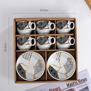 Ensemble de tasses à café en céramique pour l'exportation transfrontalière, 6 tasses avec 6 soucoupes, finition mate électro-plaquée, boîte cadeau incluse - Product Image 3