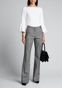 Alta moda Boat collo svasato maniche lunghe Plain crêpe top <span class=keywords><strong>camicetta</strong></span> da donna - Product Image 6