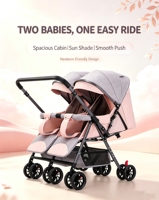 Nouvelle poussette double légère en lin, poussette compacte pour voyage, poussette pliable portable pour deux tout-petits