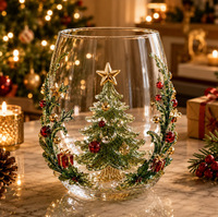 3D Moderne Weihnachts-Glasbecher-Set mit Weihnachtsmann, Baum, Kranz, Strumpf, Schneemann, Hitzebeständig, Spülmaschinenfest für Feiertagspartys