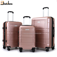 Set Koper Trolley Cangkang Keras Mewah Grosir Logo Kustom Abu-abu Ringan Tahan Air 3 Buah Set Koper Perjalanan