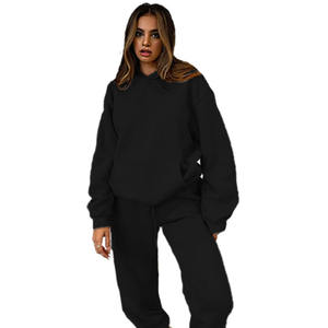 Benutzer definierte Herbst Übergroße 2-teilige Baumwolle Sportswear Damen Lounge Hoodie Jogger Set Fleece Trainings anzug Front für Winter Herbst - Product Image 2