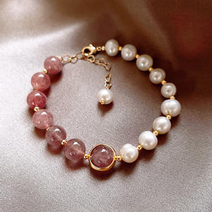 Pulsera de Perlas de Agua Dulce Pequeñas, Pulsera de Cuentas de Cristal de Fresa, Regalo para Damas de Honor, Pulsera de Boda, Regalo para Mujer, Joyería - Product Image 4