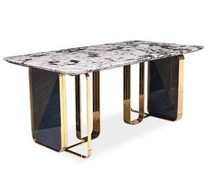Mobilier moderne pour la maison <span class=keywords><strong>Table</strong></span> de salle à manger ronde pivotante en acier inoxydable avec <span class=keywords><strong>plateau</strong></span> en marbre - Product Image 4