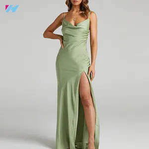 Individuelles Lady formales Slip Silt lange Maxikleider Luxus Satin Seide elegantes Kleid Abendkleider für Damen