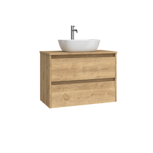 Diseño moderno y funcional VENTO Blanco Brillante / Roble Natural con tapa de encimera 60 para 2 cajones, montaje en pared, profundidad reducida - Product Image 2