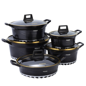 Batterie de cuisine à fond turbine à chauffage rapide, <span class=keywords><strong>10</strong></span> pièces, comprenant des casseroles à soupe 20/24/28/32CM et une poêle peu profonde 28CM, base universelle, gain de place - Product Image 1