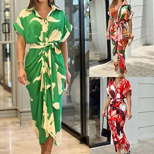 Oem Odm Mouw Casual Vrouwen Bloemenprint Maxi Zomerjurk Vrouwen Kleding Jurken