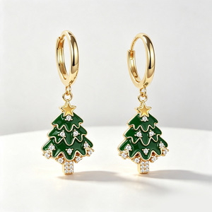 Boucles d'oreilles pendantes étoile de Noël en émail pour femme, bijoux festifs et élégants - Product Image 1