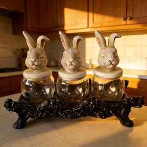 Easter Bunny <b>Spice</b> <b>Jar</b> Set With Airtight Lids For Kitchen Decor And Holiday Gift Use - Product Image 1
