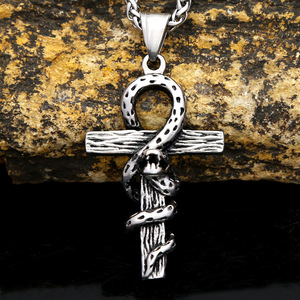 yunnique Anka Scepter <b>Cross</b> Stainless Steel Necklace Retro Snake Pendant Men Women Fashion Jewelry - Product Image 3