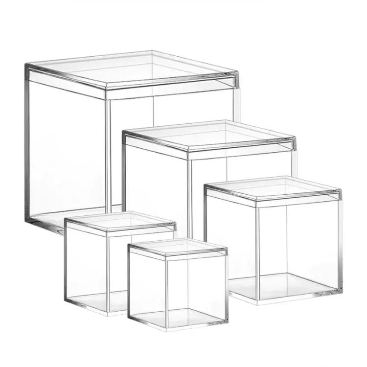 Caja de cubo de acrílico transparente personalizada de alta calidad tapa de caja de acrílico reutilizable para mini Almacenamiento de caja de plástico transparente de joyería de dulces