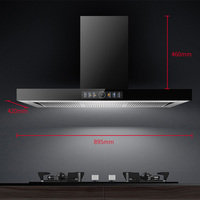 Hotte murale en forme de T avec ventilation, en acier inoxydable et verre trempé, 3 vitesses, classe d'efficacité énergétique, pour usage domestique