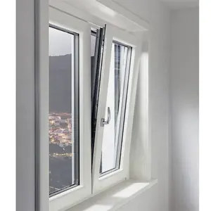 Jendela tingkap PVC/UPVC Harga profil pvc Cina dengan vinil putih miring dan jendela putar dengan kaca ganda untuk dijual