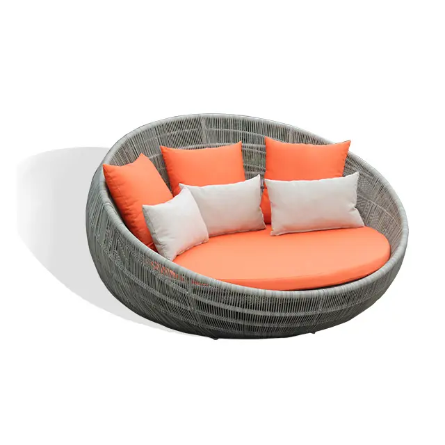 Rattan wicker sun lounger round outdoor sunbed with cushion