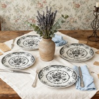 Assiette de table en céramique noire style pastoral français, imprimé classique, émaillée, pour pâtes, salades, desserts, style occidental, usage domestique