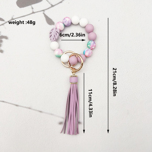 Bán buôn tùy chỉnh hạt <span class=keywords><strong>Keychain</strong></span> phụ nữ sang trọng tôm hùm Clasp <span class=keywords><strong>Silicone</strong></span> lá hoa đính cườm Vòng đeo tay vòng tay <span class=keywords><strong>Keychain</strong></span> với tua - Product Image 4