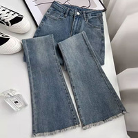 2025 nouvelles femmes taille haute lavé évasé jean Denim à volants ourlet ample jean
