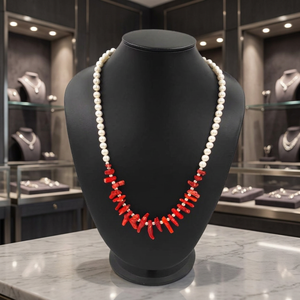 Collier de perles de corail de Taïwan 8-12mm, rouge et blanc, hautement poli, 22 pouces, perles de pierres précieuses, prix de gros, bijoux - Product Image 2