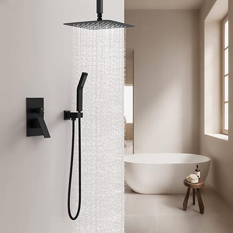 Matte Black Contemporary Thermostatic Faucet Set