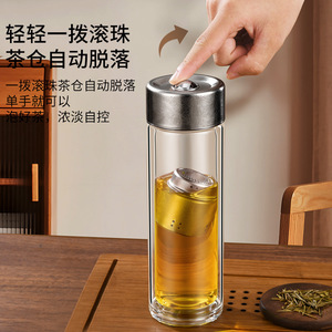 Glass Tea Cup High Borosilicate Double Wall With Stainless Steel Infuser For Travel And Daily Use - Product Image 5