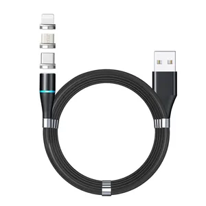 Câble magnétique 3 en 1 pour recharge et transfert de données, cordon de chargeur usb type-c 360 degrés pour Android et Apple, stockage rapide et facile