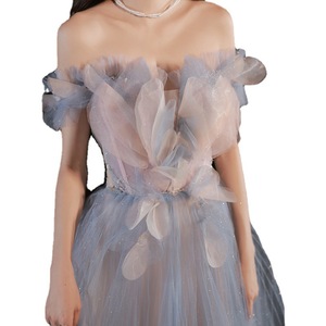 Robe de bal en tulle à épaules dénudées pour femme, robe de <span class=keywords><strong>soir</strong></span>ée formelle longue avec fleurs 3D scintillantes - Product Image 5
