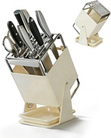 Porte-couteaux de cuisine en acier au carbone crème, 30 °   Bloc à couteaux universel rotatif à 9 fentes, avec insert incliné sécurisé et plateau anti-gouttes