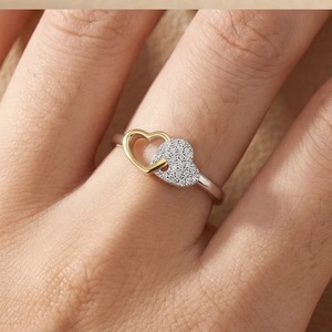 Romantique Cubique Zircone Deux Tons Conception Anniversaire <span class=keywords><strong>De</strong></span> Fiançailles <span class=keywords><strong>De</strong></span> Mariage Femmes En Argent Sterling 925 <span class=keywords><strong>Double</strong></span> Coeur Anneau Saint Valentin - Product Image 5