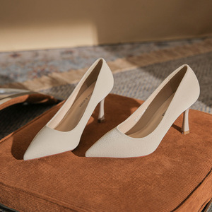 6685-3 Zapatos de Tacón Alto con Punta Puntiaguda para Mujer, Zapatos de Oficina de Cuero Genuino, Tacón de Aguja, Color Sólido, Tendencia de Moda - Product Image 1