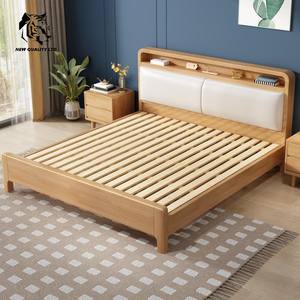 Cama de madera tamaño matrimonial, estilo rústico, lista para enviar, nueva moda, muebles de dormitorio, precio de fábrica al por mayor en China, personalizable, en stock. - Product Image 3