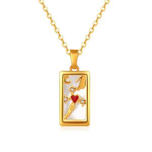Trendy Square Colorful Esmalte Zircon <span class=keywords><strong>Tarot</strong></span> Cards Colgante Collar 18K Chapado en oro Collares de acero inoxidable para mujeres - Product Image 5