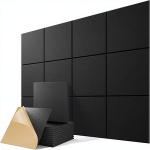 Lot de 22 panneaux acoustiques en <span class=keywords><strong>mousse</strong></span> haute densité autocollants 30,5 cm x 30,5 cm x 1 cm, insonorisants pour murs de maison et bureau (noir) avec colle - Product Image 1