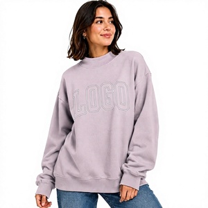 OEM Custom Embroidered Front Letter Drop Shoulder Oversized <b>Long</b> Sleeve Mock Neck Pullover <b>Sweatshirt</b> for Women's Winter Autumn - Product Image 1