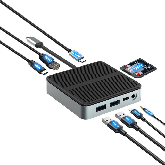 9-Port USB-C Hub Multiport Adapter 4K for 2.0 100W PD Charging Gigabit Ethernet SD/TF Card Reader USB3.0 Audio Jack Stock