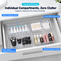 Set Organizer Pembagi Laci PET Transparan, Baki Penyimpanan Modular Multi Ukuran Anti Selip untuk Dapur, Kamar Mandi, Meja Rias, dan Makeup